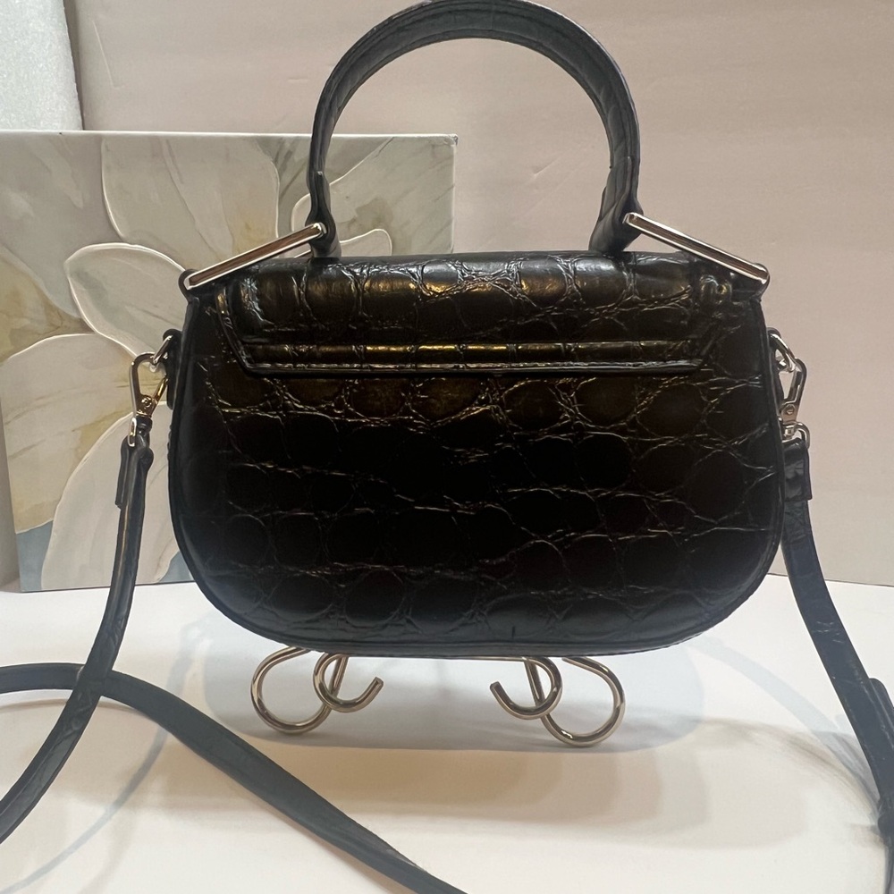 Zara Elegant Black Croc-Embossed crossbody bag satchel purse - Picture 2 of 14
